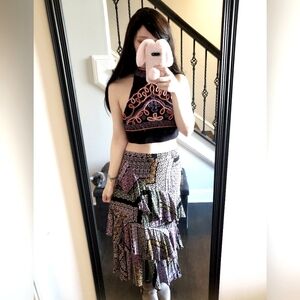 Boho style floral long floral skirt by Band of Gypsies asymmetrical Small